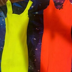 2 neon skin tight mini dresses, both for 7$ or 1 for $4. brand new, never worn